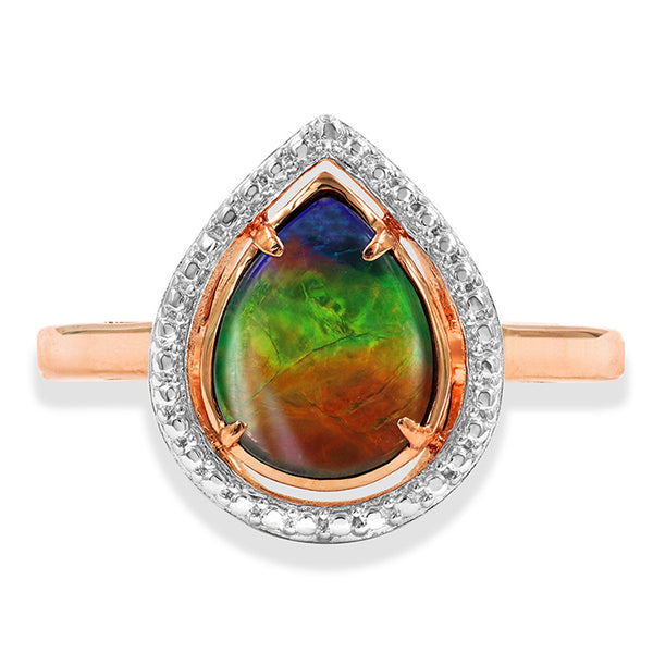 Ammolite Pear Shape Ring with Decorative Illusion Frame