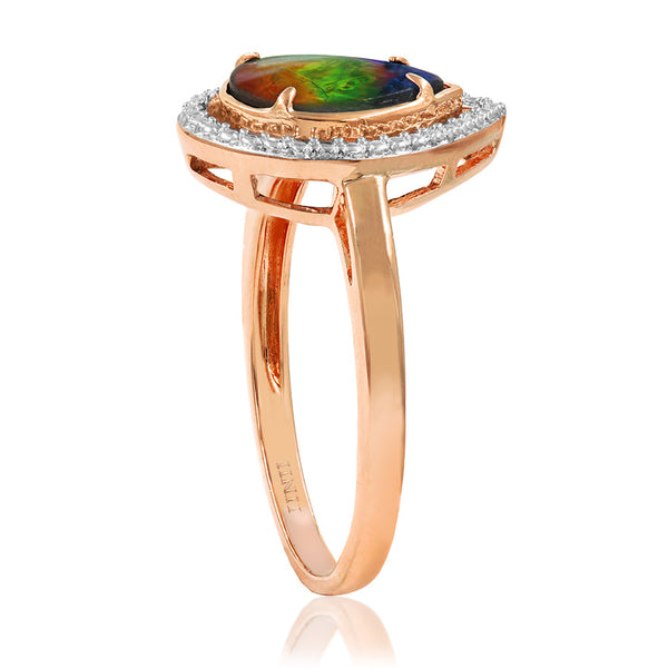 Ammolite Pear Shape Ring with Decorative Illusion Frame