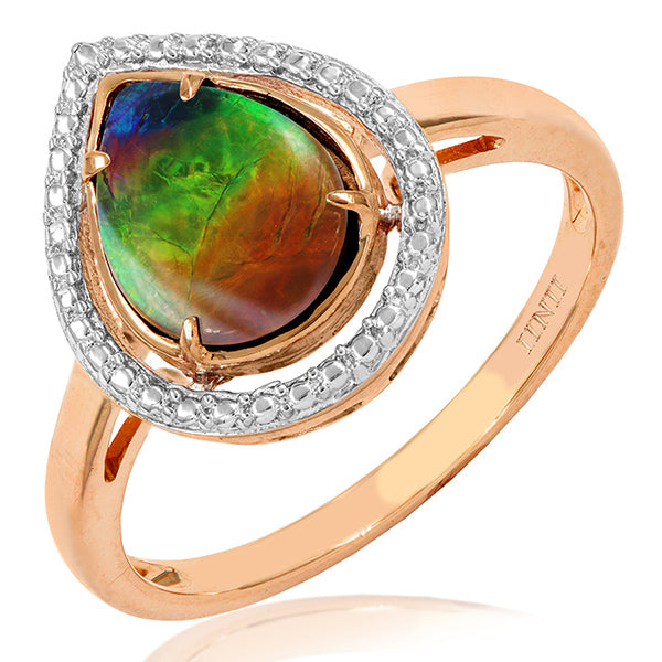 Ammolite Pear Shape Ring with Decorative Illusion Frame