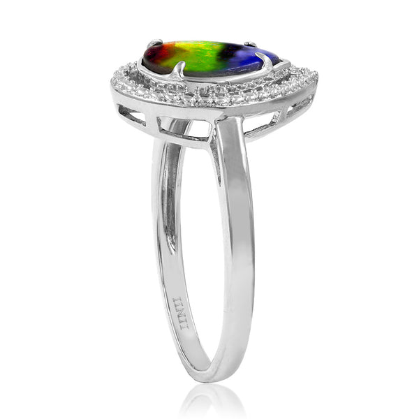 Ammolite Pear Shape Ring with Decorative Illusion Frame