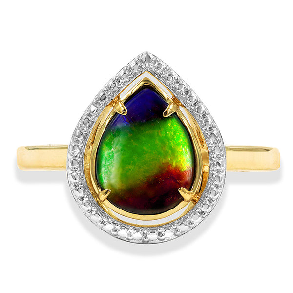 Ammolite Pear Shape Ring with Decorative Illusion Frame