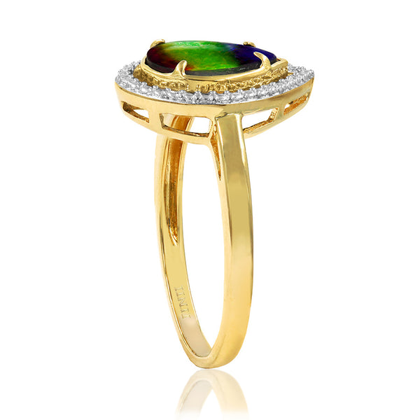 Ammolite Pear Shape Ring with Decorative Illusion Frame