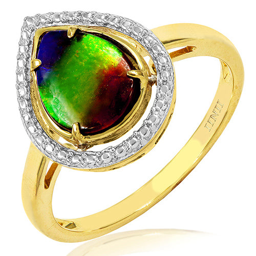 Ammolite Pear Shape Ring with Decorative Illusion Frame