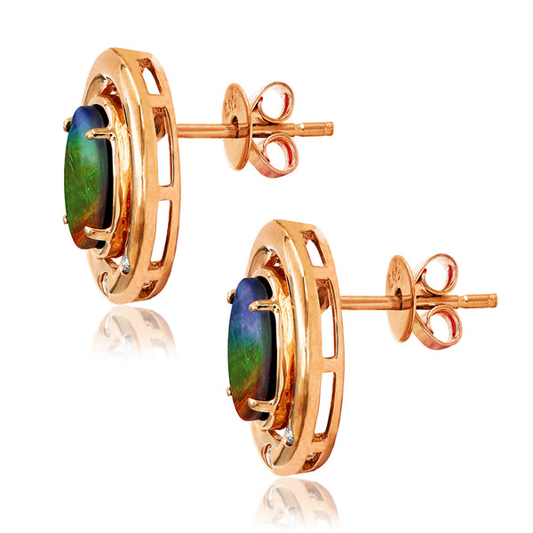 Ammolite Oval Shape Earrings with Diamond Accent