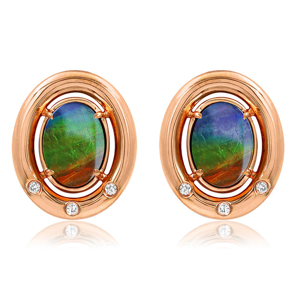 Ammolite Oval Shape Earrings with Diamond Accent