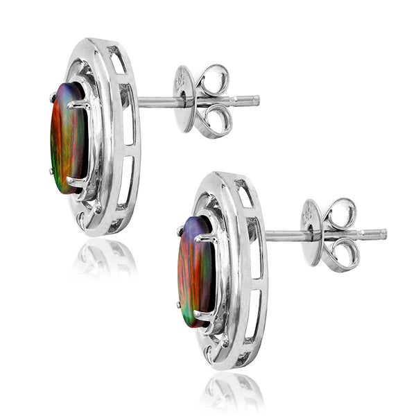 Ammolite Oval Shape Earrings with Diamond Accent