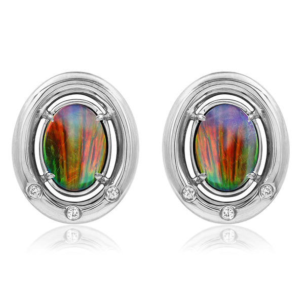 Ammolite Oval Shape Earrings with Diamond Accent
