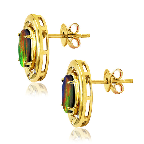 Ammolite Oval Shape Earrings with Diamond Accent