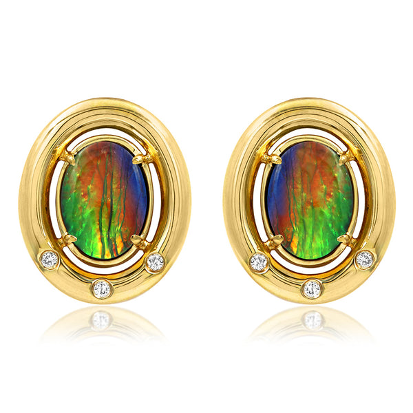 Ammolite Oval Shape Earrings with Diamond Accent