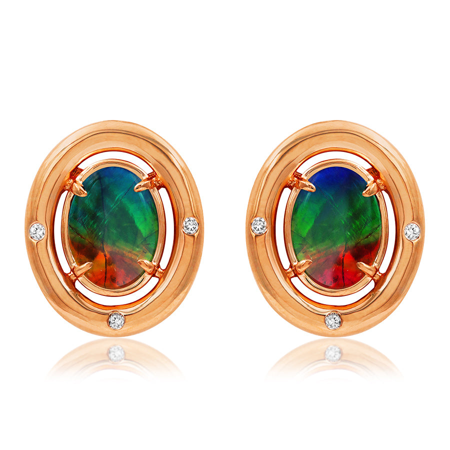 Ammolite Oval Shape Earrings with Diamond Accent