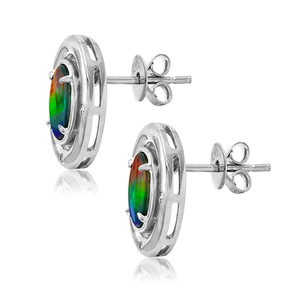 Ammolite Oval Shape Earrings with Diamond Accent