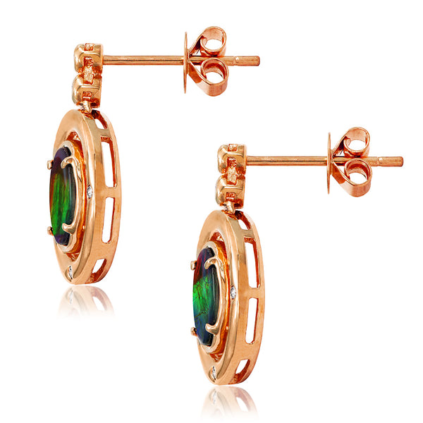 Ammolite Oval Shape Earrings with Diamond Accent