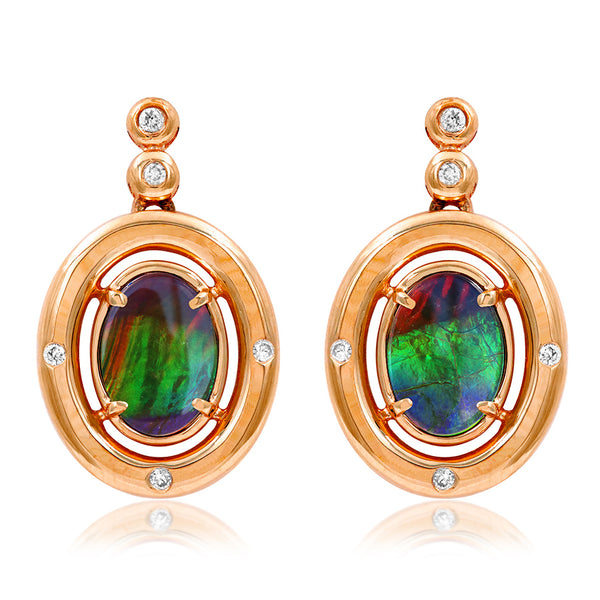 Ammolite Oval Shape Earrings with Diamond Accent