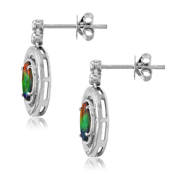 Ammolite Oval Shape Earrings with Diamond Accent
