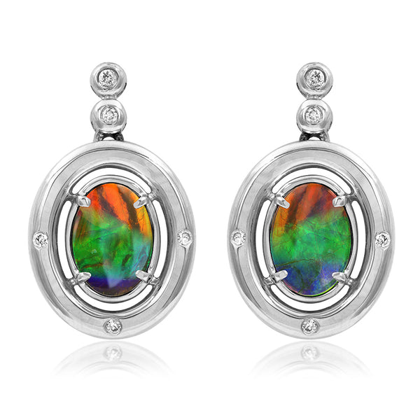 Ammolite Oval Shape Earrings with Diamond Accent