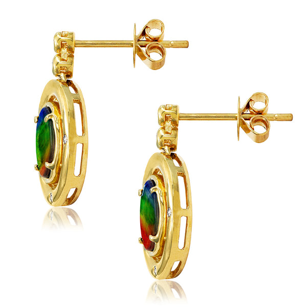 Ammolite Oval Shape Earrings with Diamond Accent