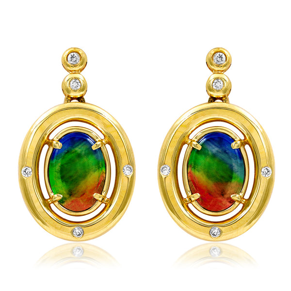 Ammolite Oval Shape Earrings with Diamond Accent