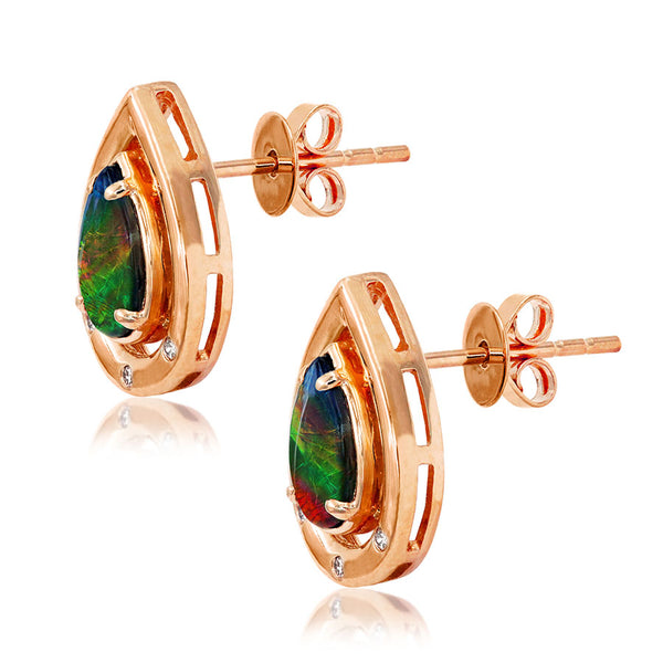 Ammolite Pear Cut Teardrop Earrings with Diamond Accent