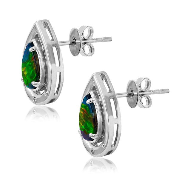 Ammolite Pear Cut Teardrop Earrings with Diamond Accent