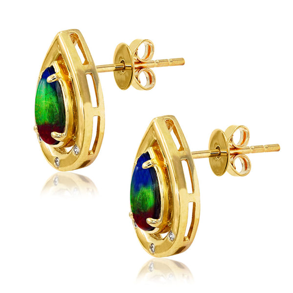 Ammolite Pear Cut Teardrop Earrings with Diamond Accent