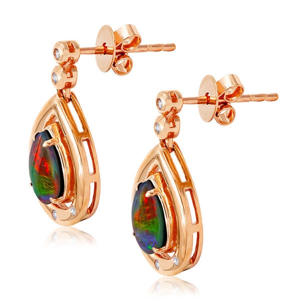 Ammolite Pear Shaped Drop Earrings with Diamond Accent