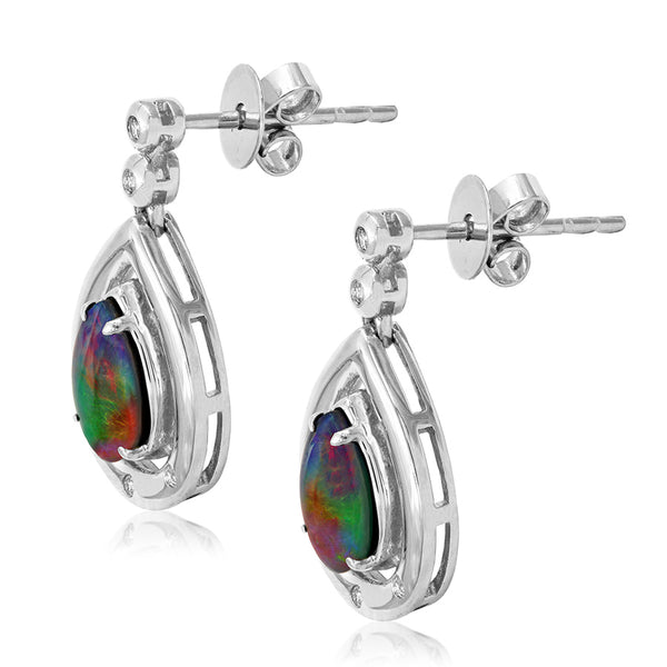 Ammolite Pear Shaped Drop Earrings with Diamond Accent