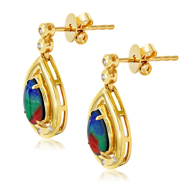 Ammolite Pear Shaped Drop Earrings with Diamond Accent