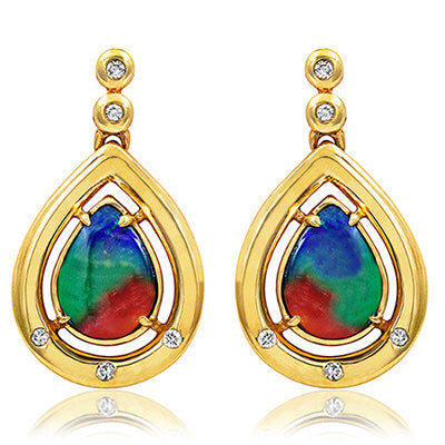 Ammolite Pear Shaped Drop Earrings with Diamond Accent
