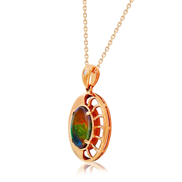 Ammolite Oval Shaped Nautilus Shell Pendant with Diamond Accent