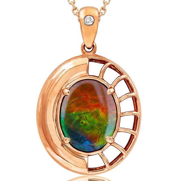 Ammolite Oval Shaped Nautilus Shell Pendant with Diamond Accent