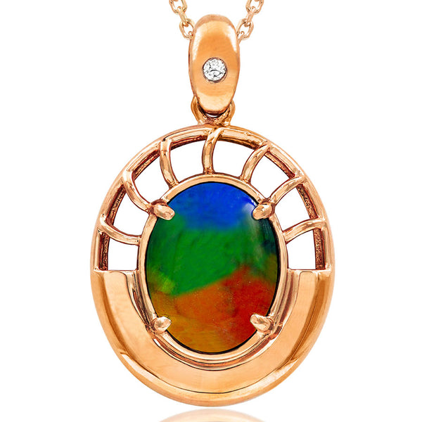 Ammolite Oval Shaped Nautilus Shell Pendant with Diamond Accent