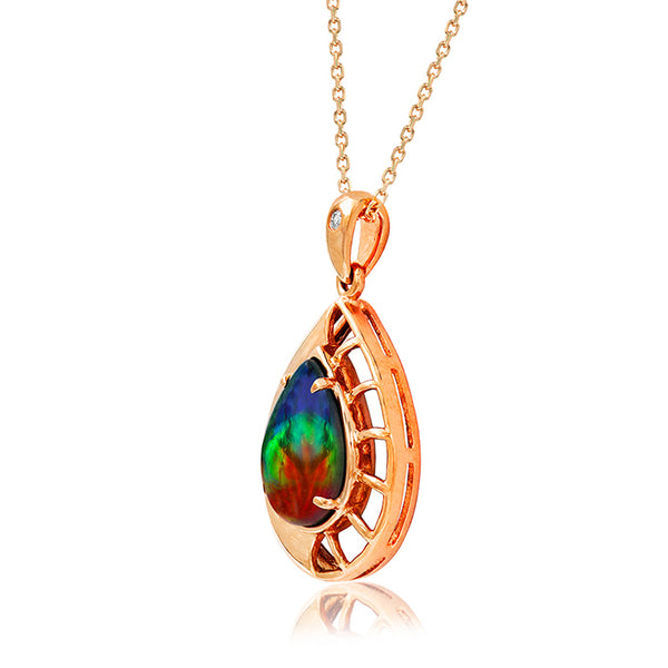 Ammolite Pear Shaped Nautilus Shell Pendant with Diamond Accent