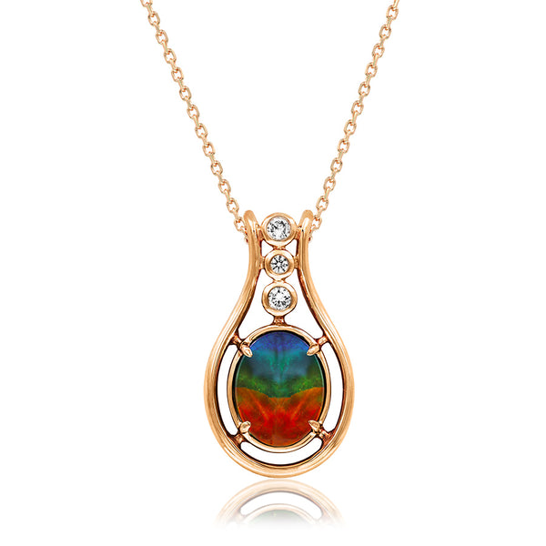 Ammolite Oval Shaped Pendant with Diamond Accent