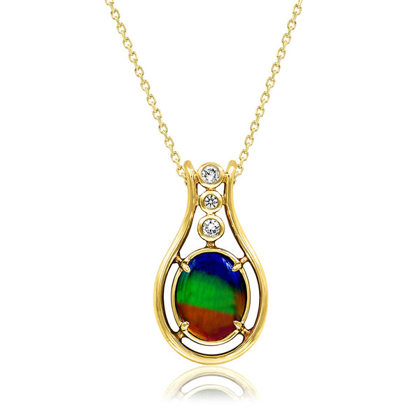 Ammolite Oval Shaped Pendant with Diamond Accent