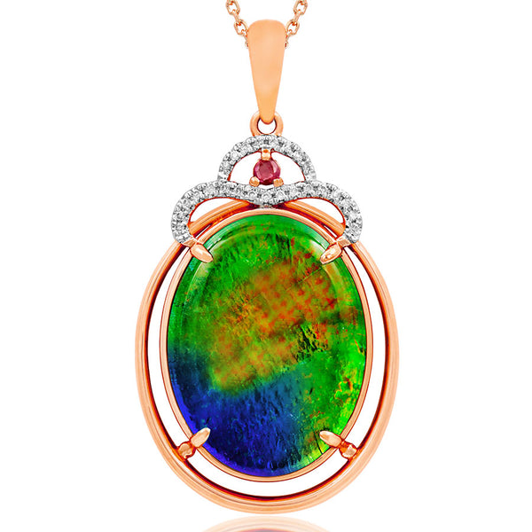 Ammolite Oval Shape Pendant with Gemstone and Diamond Accent