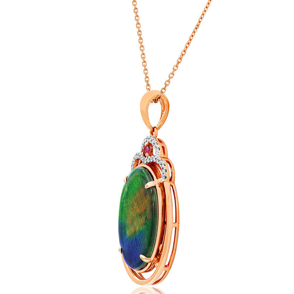 Ammolite Oval Shape Pendant with Gemstone and Diamond Accent