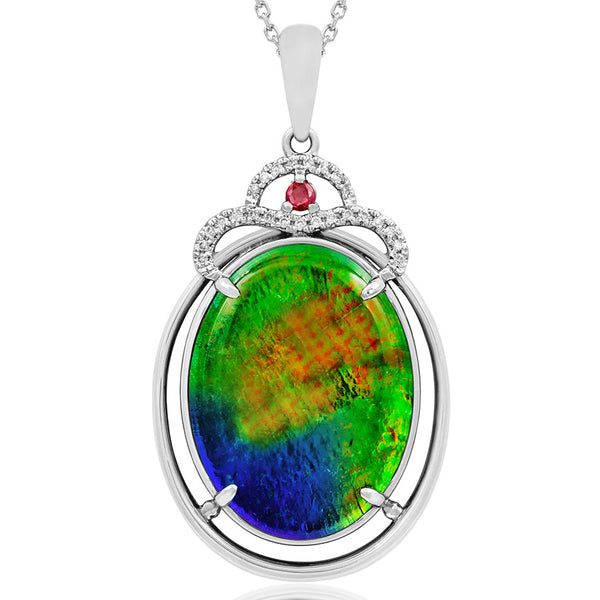 Ammolite Oval Shape Pendant with Gemstone and Diamond Accent