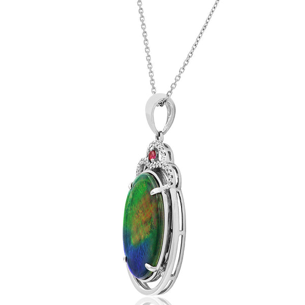Ammolite Oval Shape Pendant with Gemstone and Diamond Accent