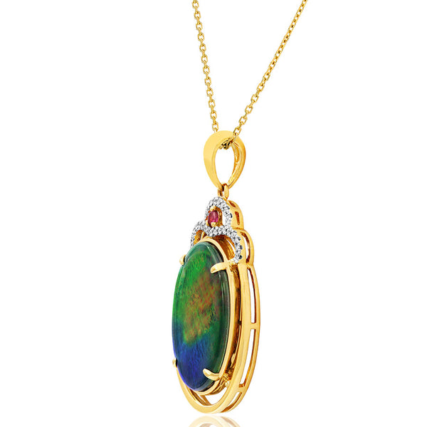 Ammolite Oval Shape Pendant with Gemstone and Diamond Accent