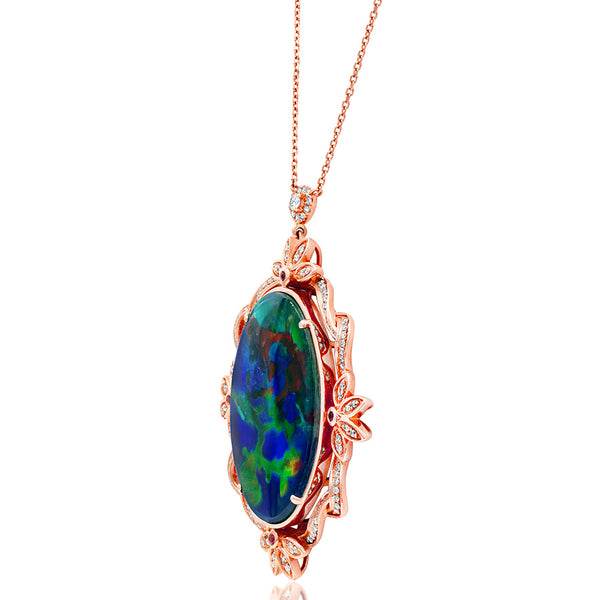 Ammolite Oval Shape Vintage Pendant with Diamond Accent