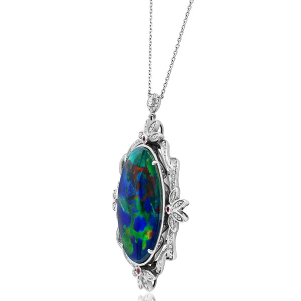 Ammolite Oval Shape Vintage Pendant with Diamond Accent
