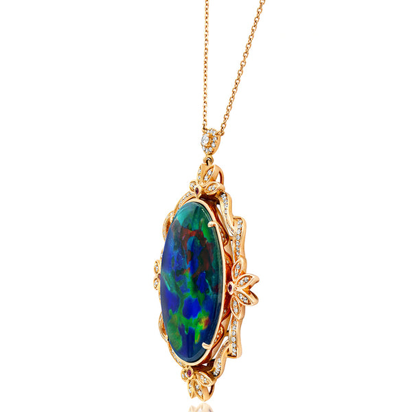 Ammolite Oval Shape Vintage Pendant with Diamond Accent