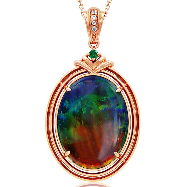 Ammolite Oval Shape Pendant with Diamond and Gemstone Accent