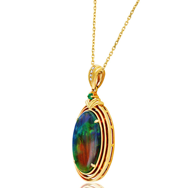 Ammolite Oval Shape Pendant with Diamond and Gemstone Accent