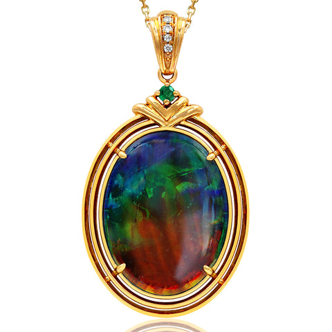 Ammolite Oval Shape Pendant with Diamond and Gemstone Accent