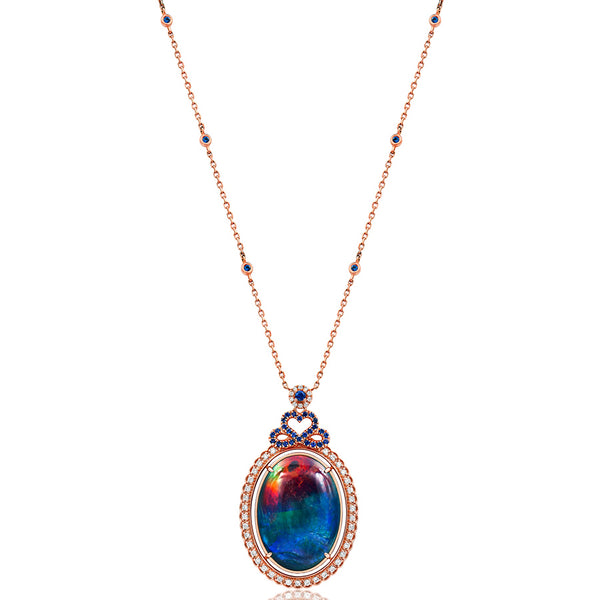 Ammolite Oval Shape Pendant with Diamond and Gemstone Accent