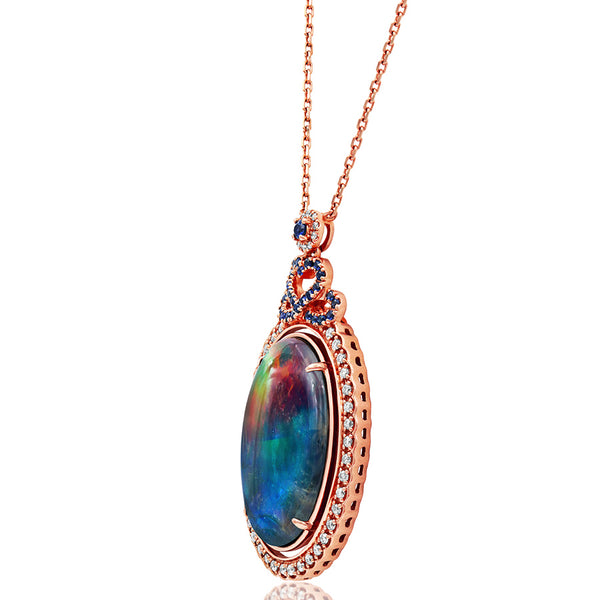 Ammolite Oval Shape Pendant with Diamond and Gemstone Accent