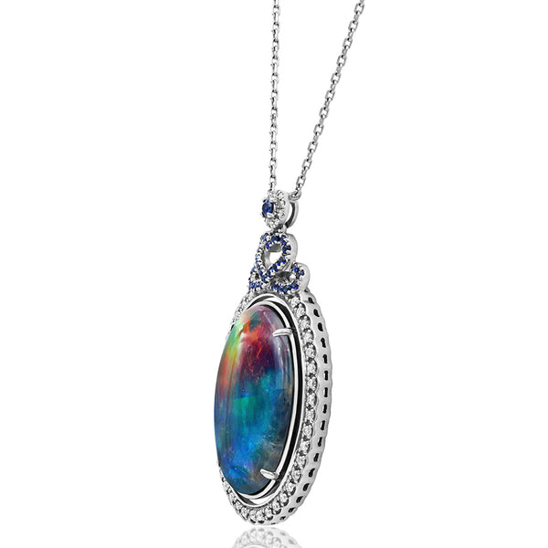 Ammolite Oval Shape Pendant with Diamond and Gemstone Accent