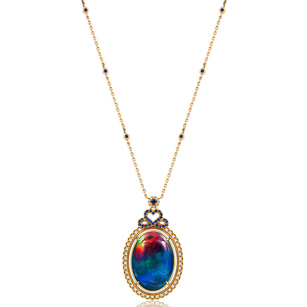 Ammolite Oval Shape Pendant with Diamond and Gemstone Accent