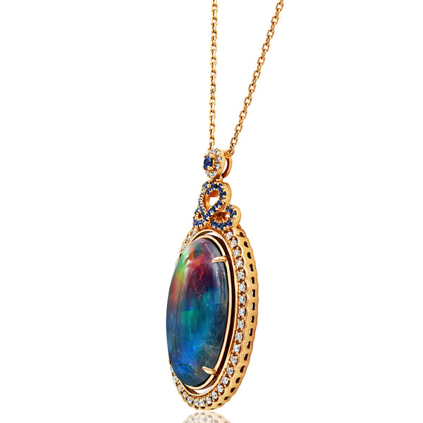 Ammolite Oval Shape Pendant with Diamond and Gemstone Accent